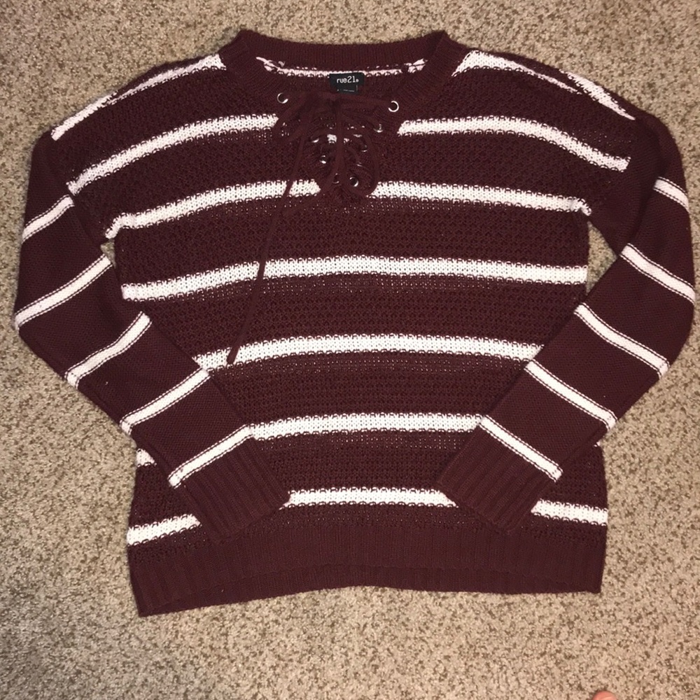 Rue21 Burgundy White Striped Sweater